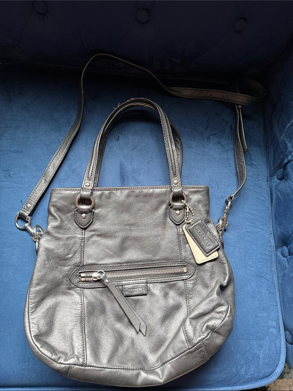 Coach Black Leather Shoulder Tote with Crossbody Strap